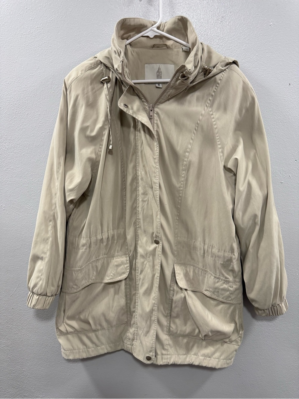 London Fog Men's Hooded Raincoat in Light Beige